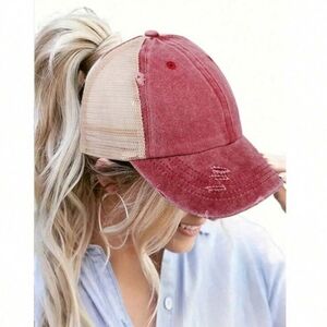 Red and Tan Distressed Baseball Cap